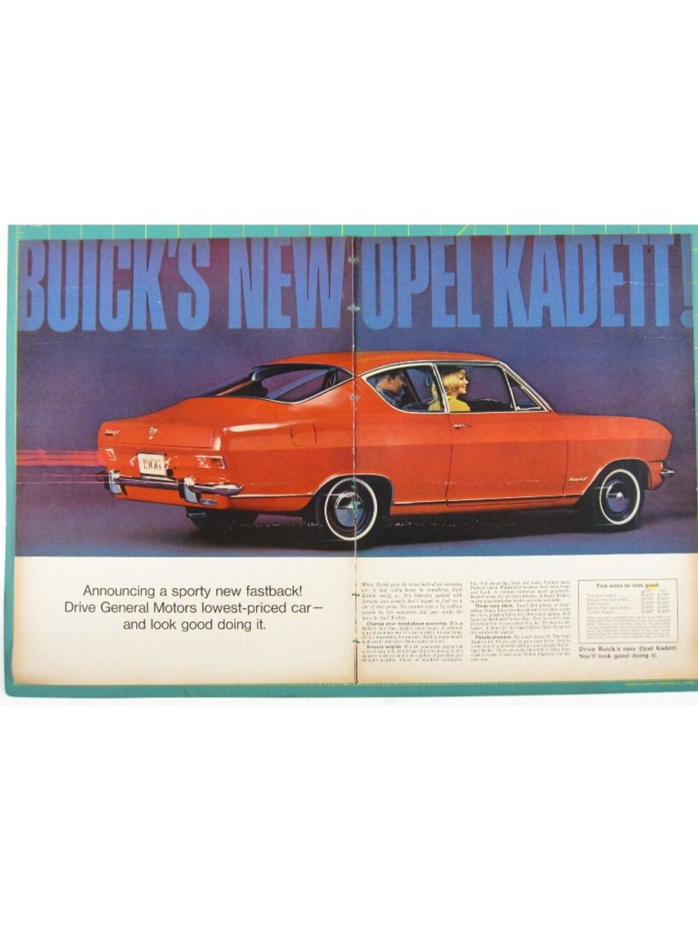Print Ad Buick 1965 Opel Kadett Sporty Fastback Auto General Motors Vintage 2 PG